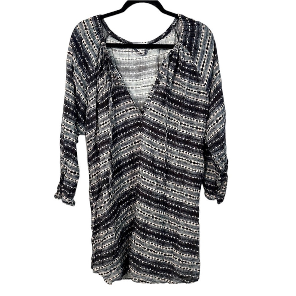 Eberjey Deep V-Neck Tie Neck Long Sleeve Tunic Blouse Sz M/L NWOT